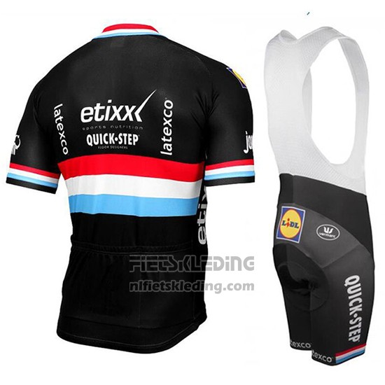 2017 Fietskleding Etixx Quick Step Kampioen Luxemburg Zwart Korte Mouwen en Koersbroek
